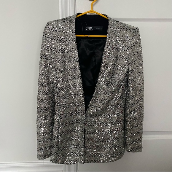 ZARA Silver Sequin Blazer - Picture 2 of 6